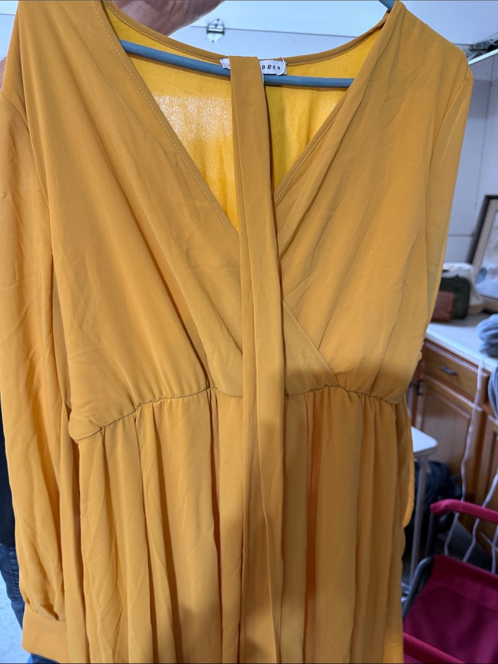Baltic Born Mustard Yellow Long-Sleeve V-Neck Pleated Dress